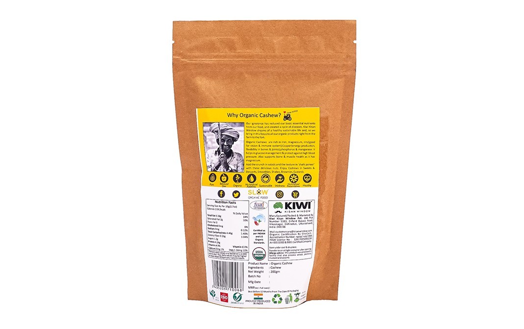 Kiwi Kisan Window Organic Cashew    Pack  200 grams